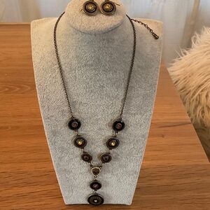 Avon Vintage Medallion Rhinestone Enamel Y Necklace Marked NRT.